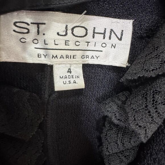 St John Collection Blazer Womens 4 Black Lace Ruffle Collar Corset Trim Made USA - Picture 3 of 8